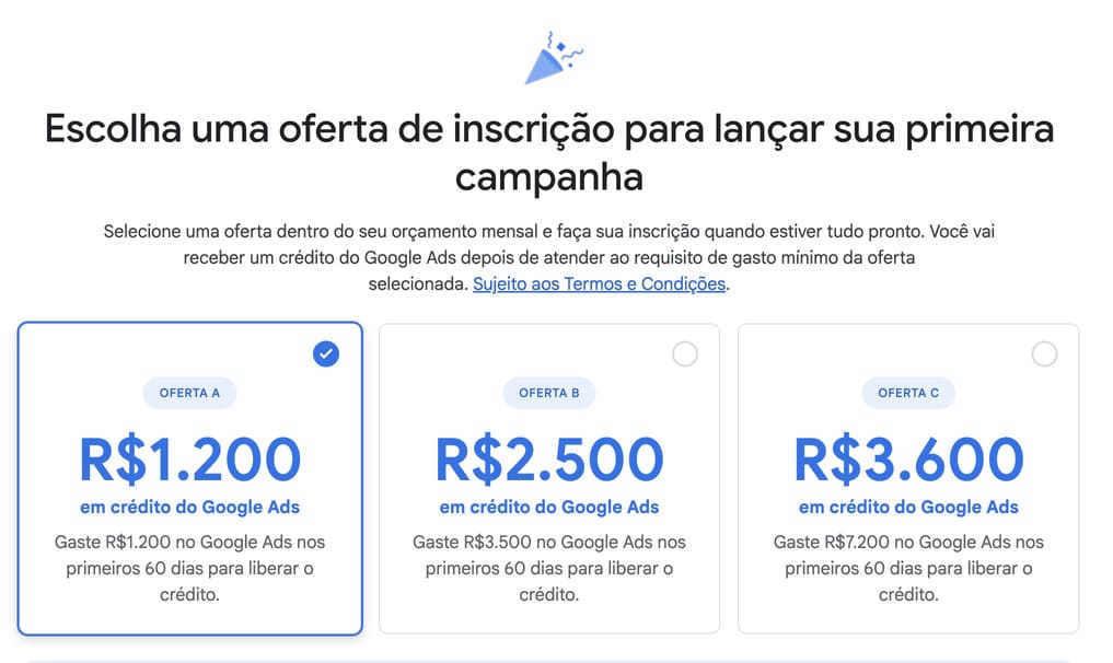 Oferta primeira campanha Doogle Ads de R$1.200 a R$3.500,00